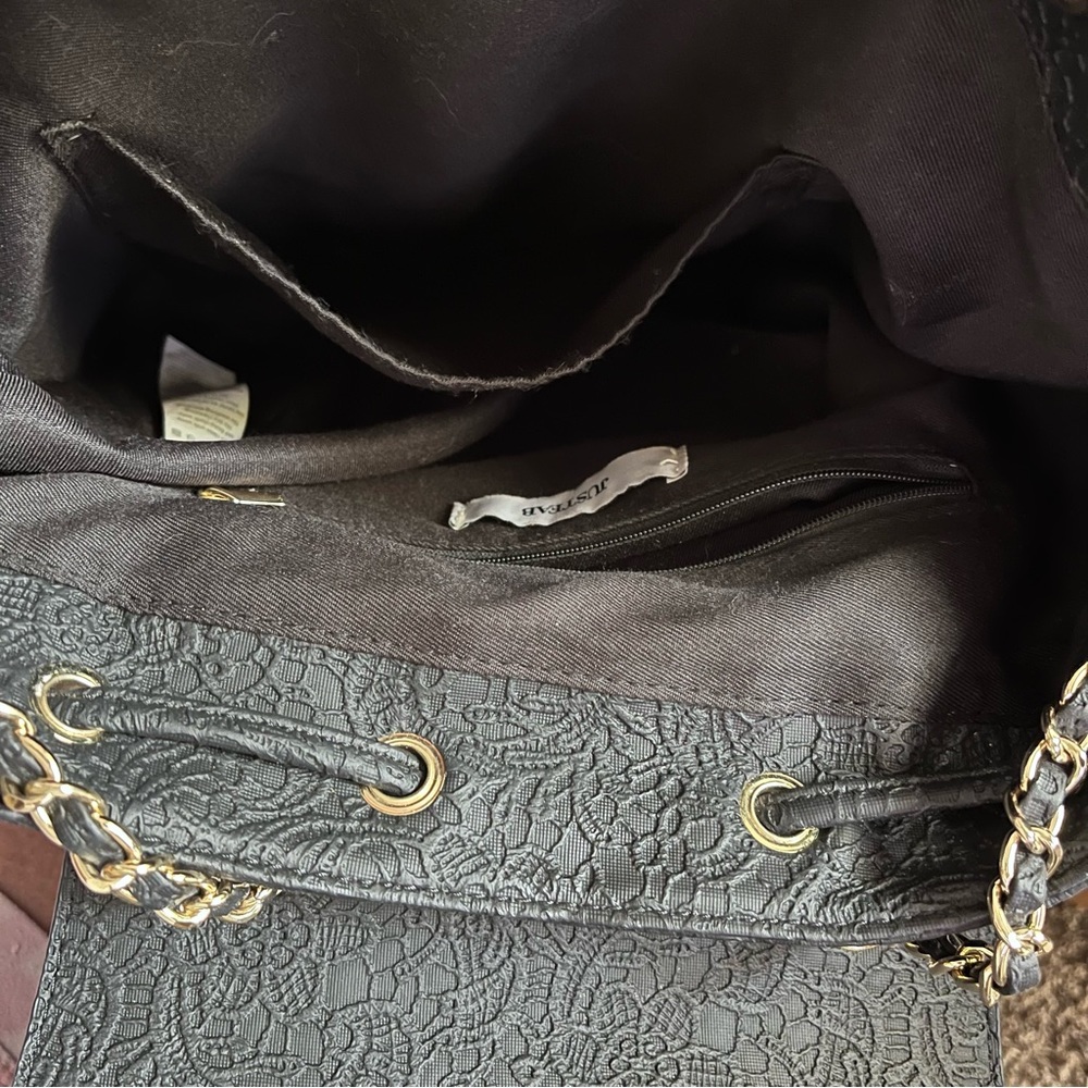 Embossed-Lace-Faux-Leather-Backpack - Picture 4 of 13